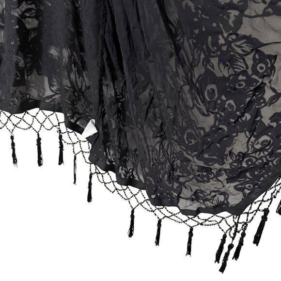 Johnny Was 4 Love & Liberty Black Whimsygoth Velvet Fringe Kimono Medium FLAW - Picture 6 of 8
